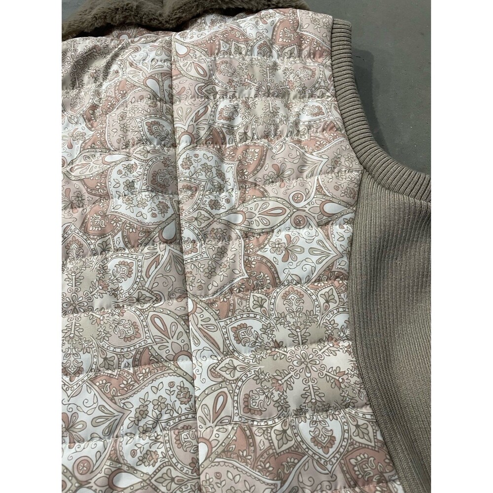 Ruby Rd Puffer Vest Jacket Womens Large Floral Paisley Faux Fur Collar Zip SizeS - Picture 5 of 5
